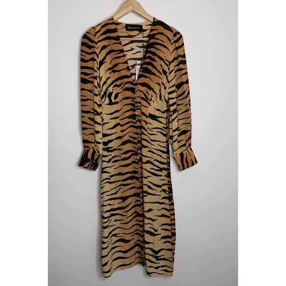 Realisation Vivienne Midi Dress Tiger Small New Silk Womens Small - Picture 3 of 16